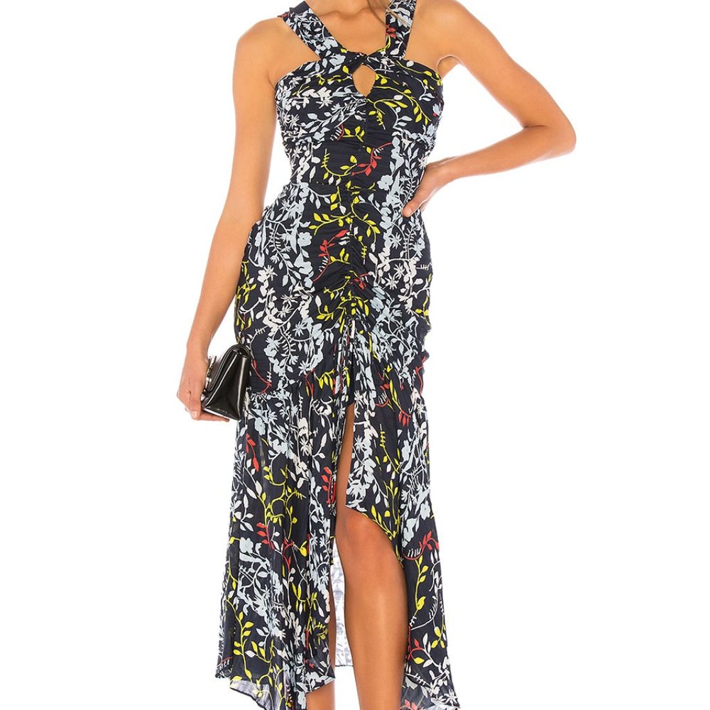 Tanya Taylor Sancia Floral Vines Silk Dress Navy Blue Size 0